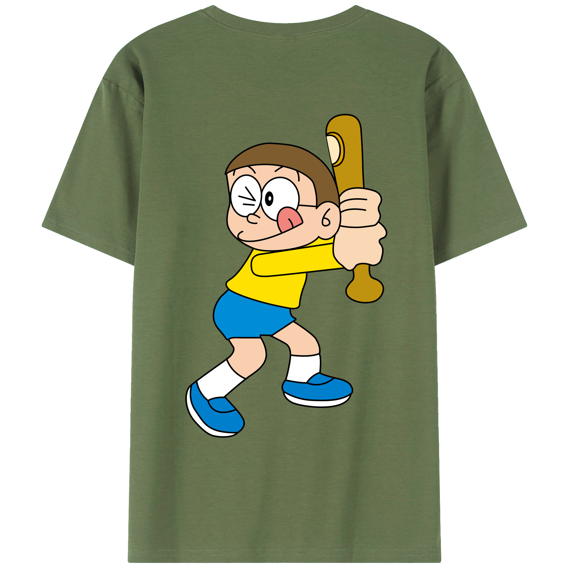 （画像用） ドラえもん 野比 のび太 Doraemon Nobita Nobi 綿100％ メンズ半袖Tシャツ（バックプリント） 通気性